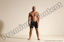 Underwear Gymnastic poses Man Black Muscular Bald Dancing Dynamic poses Academic